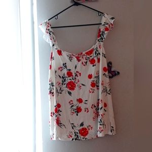 New. Red and white floral top